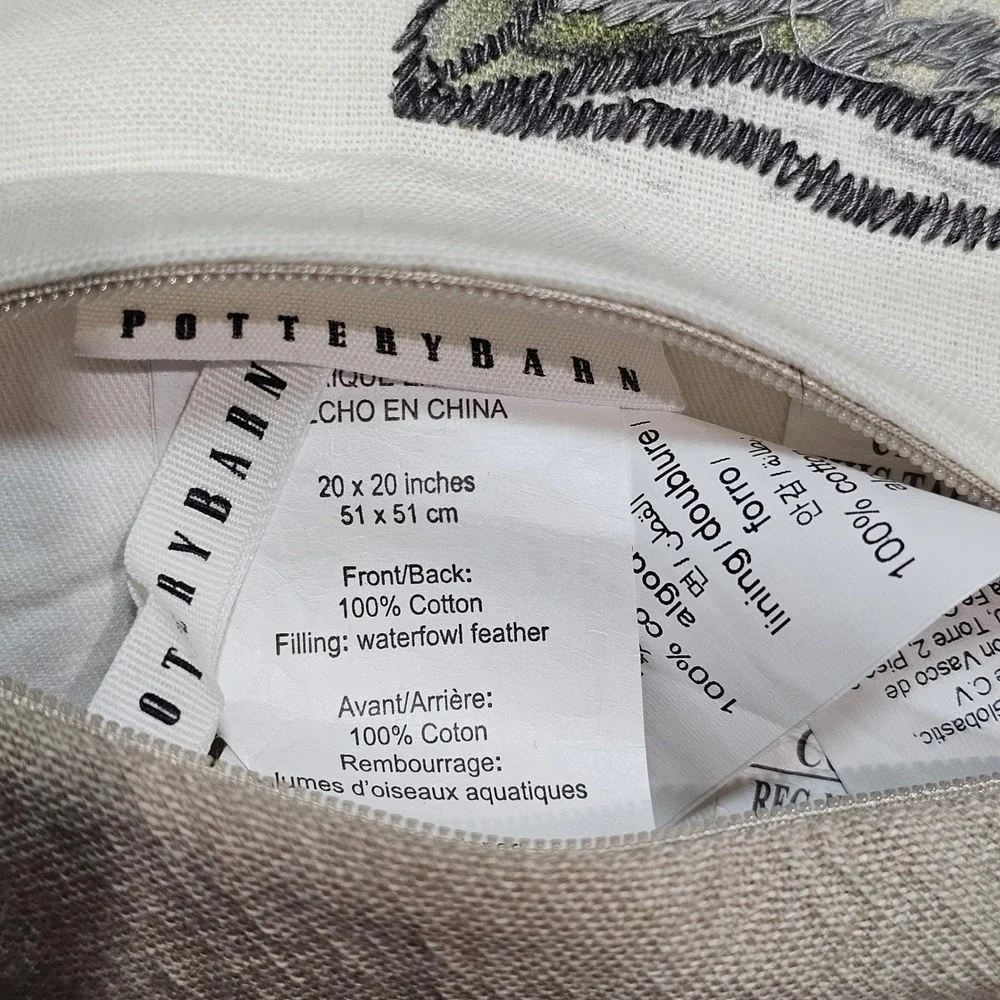 Pottery Barn Embroidered Throw Pillow w/ Insert 20x20 Linen Feather - Per Pillow